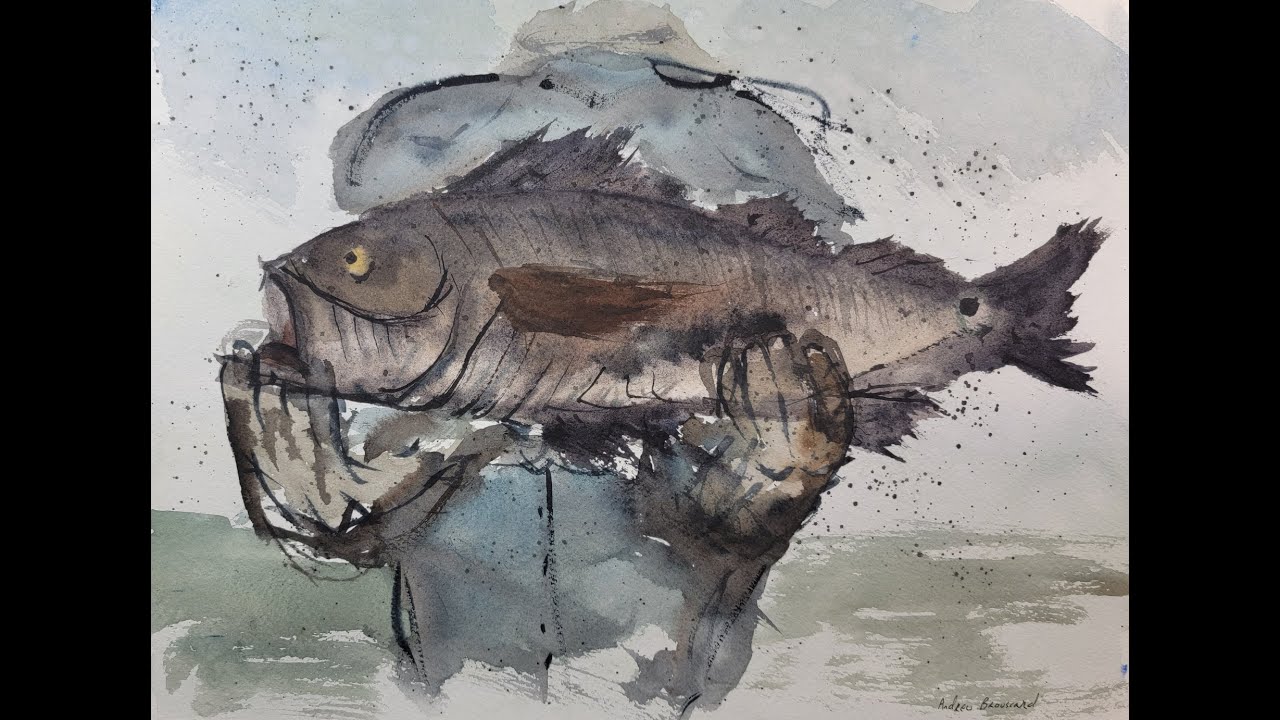 423) Experimental Fast and Loose Watercolor Fish Painting With Surrounding Elements