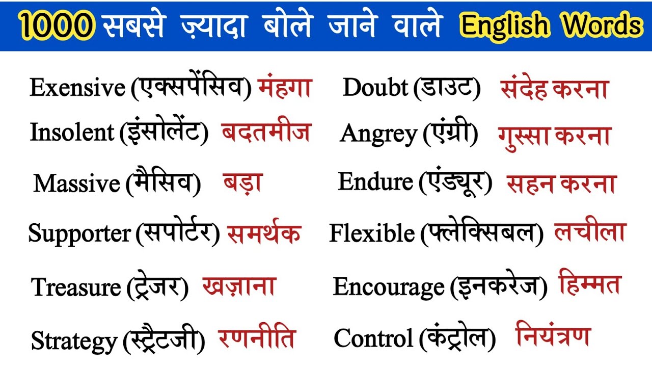 💥1000 रोज़ बोले जाने वाले English words | Important Vocabulary Words /Daily Use English Word Meaning