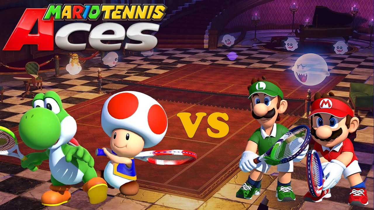 Mario Tennis Aces - Yoshi & Toad vs Mario & Luigi - Mirage Mansion