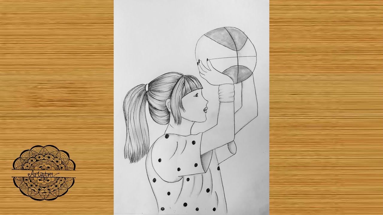 Рисунок девушки, играющей в баскетбол - карандашный эскиз || Как нарисовать девушку с баскетбольн...
