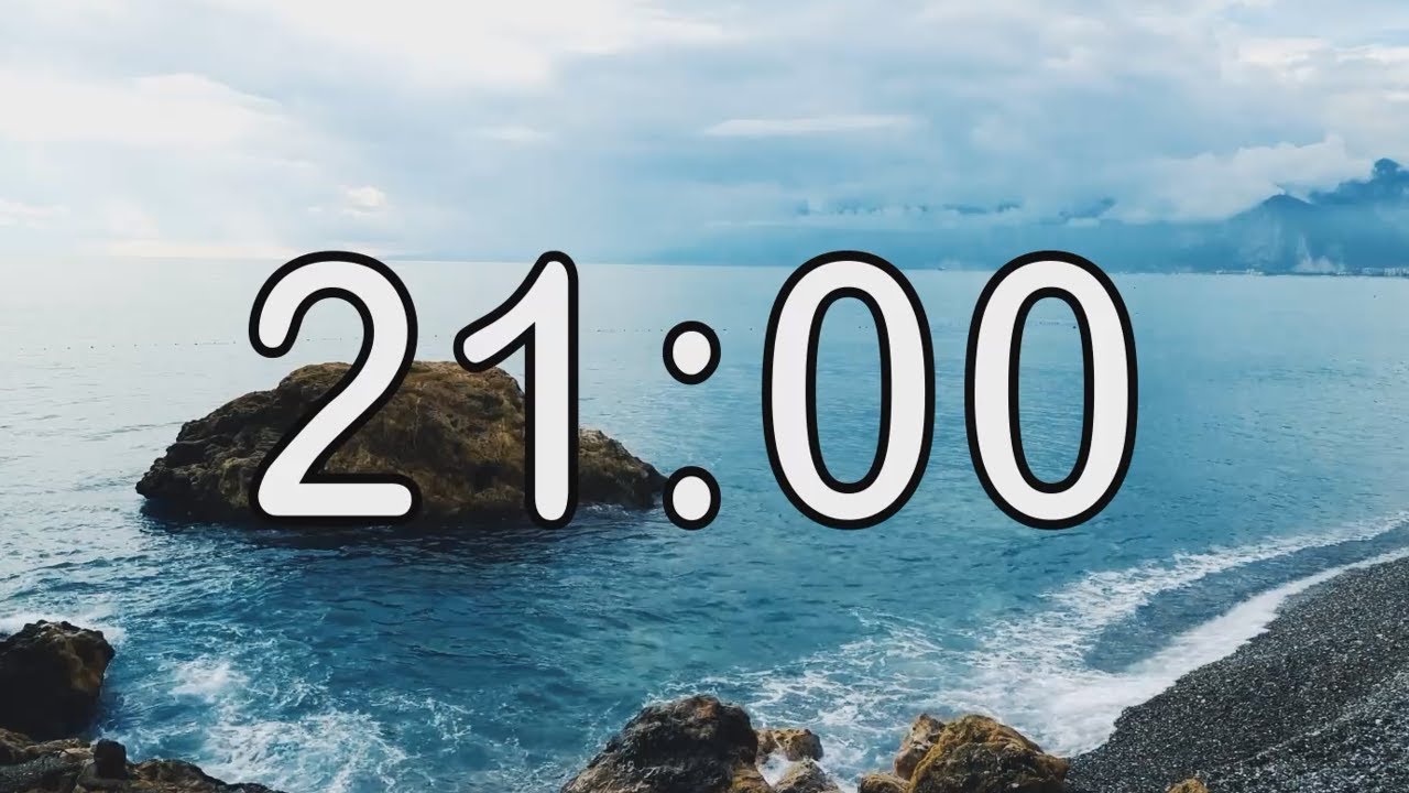 21 minute timer with Calm and Soft Music and sea wave cinematic background