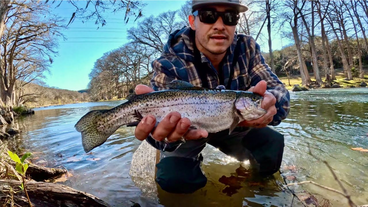 Solo Camping and Rainbow Trout Fishing on the Guadalupe River ... Catch and Cook killer FISH TACOS!