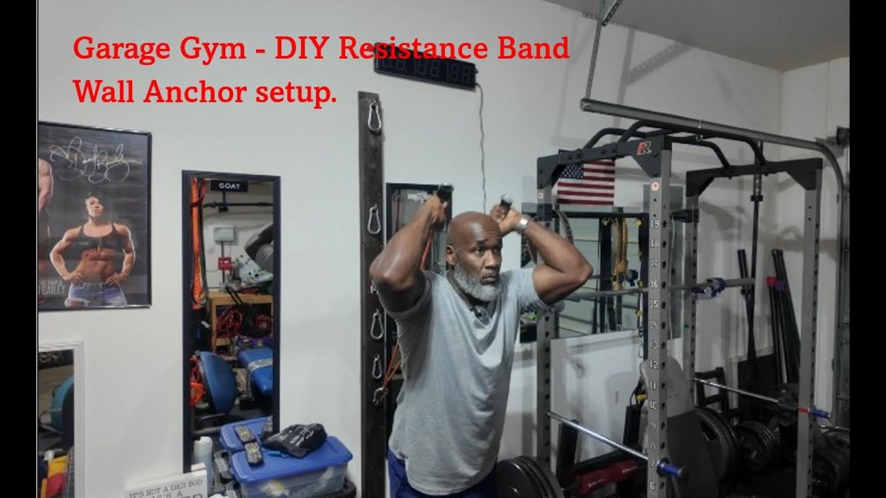 Garage Gym - DIY Resistance Band Wall Anchor setup.