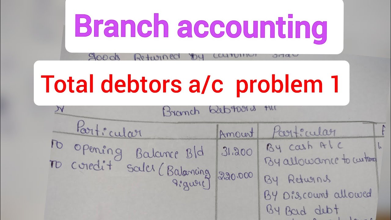 Branch account total debtors account problem no 1 bcom bba