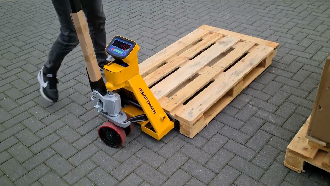 KRAFTMANN wózek paletowy paleciak z wagą 2500kg 115cm test dokładności powtarzalności wagi