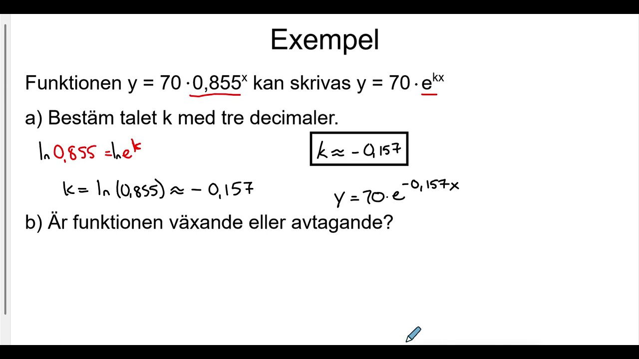 Matematik 3b: Problemlösning med exponentialfunktioner och ln (naturliga logaritmen)