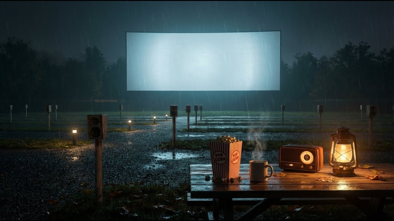 🌙 Quiet Night at the Drive-In – 🎷 Smooth Jazz & Soft Rain Sounds