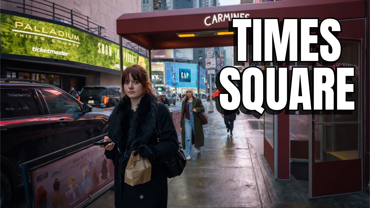 NEW YORK CITY Walking Tour [4K] - Cold Rainy Day In TIMES SQUARE