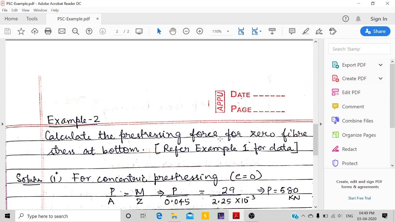 Prestressed concrete beam resultant stress calculation