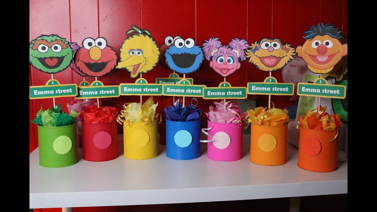 diy sesame street centerpieces / centro de mesa