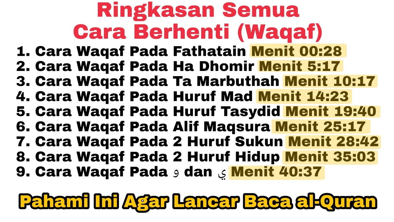 Lengkap Ringkasan 9 Cara Berhenti (Waqaf) Pada Lafaz al-Quran, Penting Untuk Pemula Belajar al-Quran