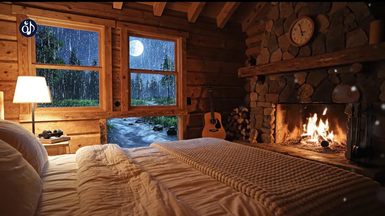 Rain-Kissed Silence & Warm Firelight 🌙 Crackling Cabin Ambience for Deep Sleep