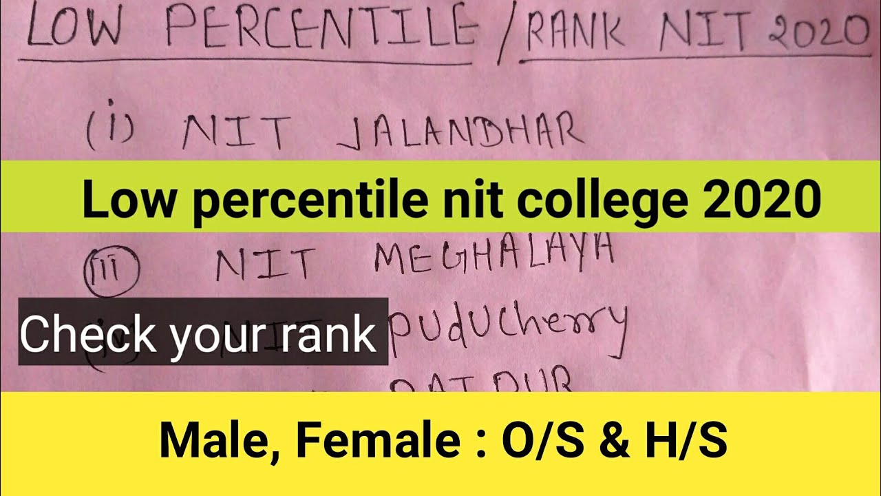 Low percentile nit college 2020 | low rank nits colleges 2020 |categories wise rank v/s nit college