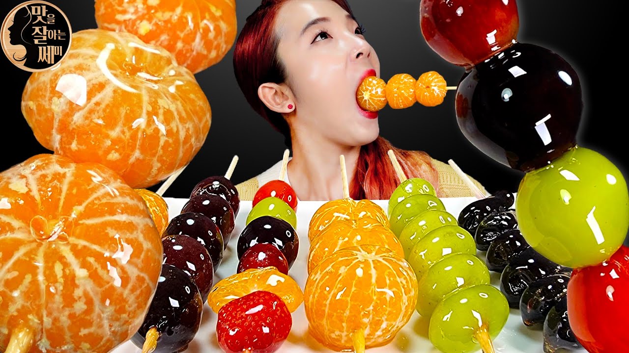 [Mukbang]🍊제주통귤 탕후루 & 왕코미네 과일탕후루 먹방!😋(✨달콤빠삭한간식!🤤)fruit tanghuru, Real sound ASMR | 쎄미