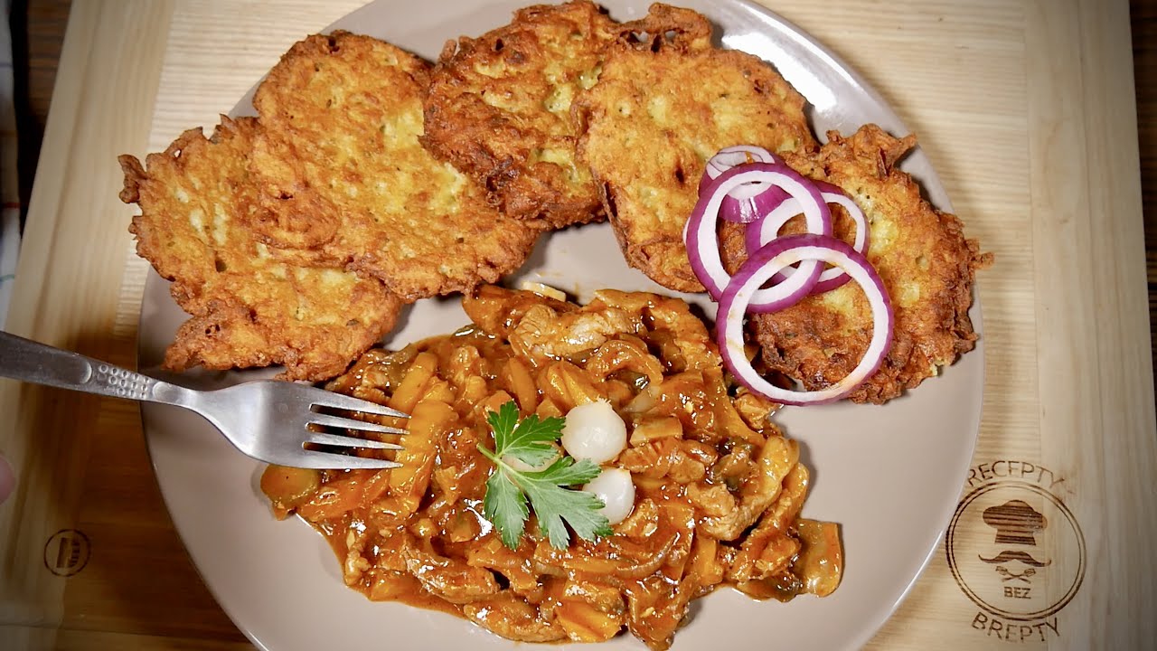 Recept na vepřové nudličky v omáčce a bramboráky!