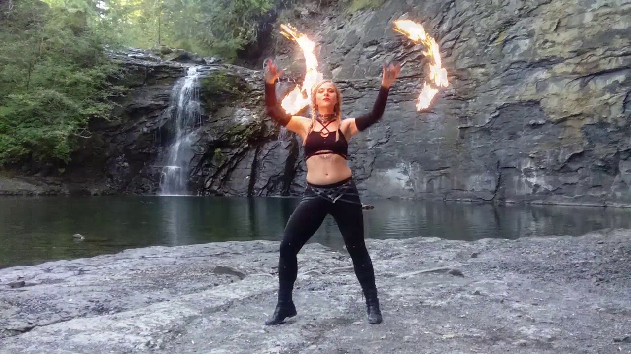 Waterfall fire spinning