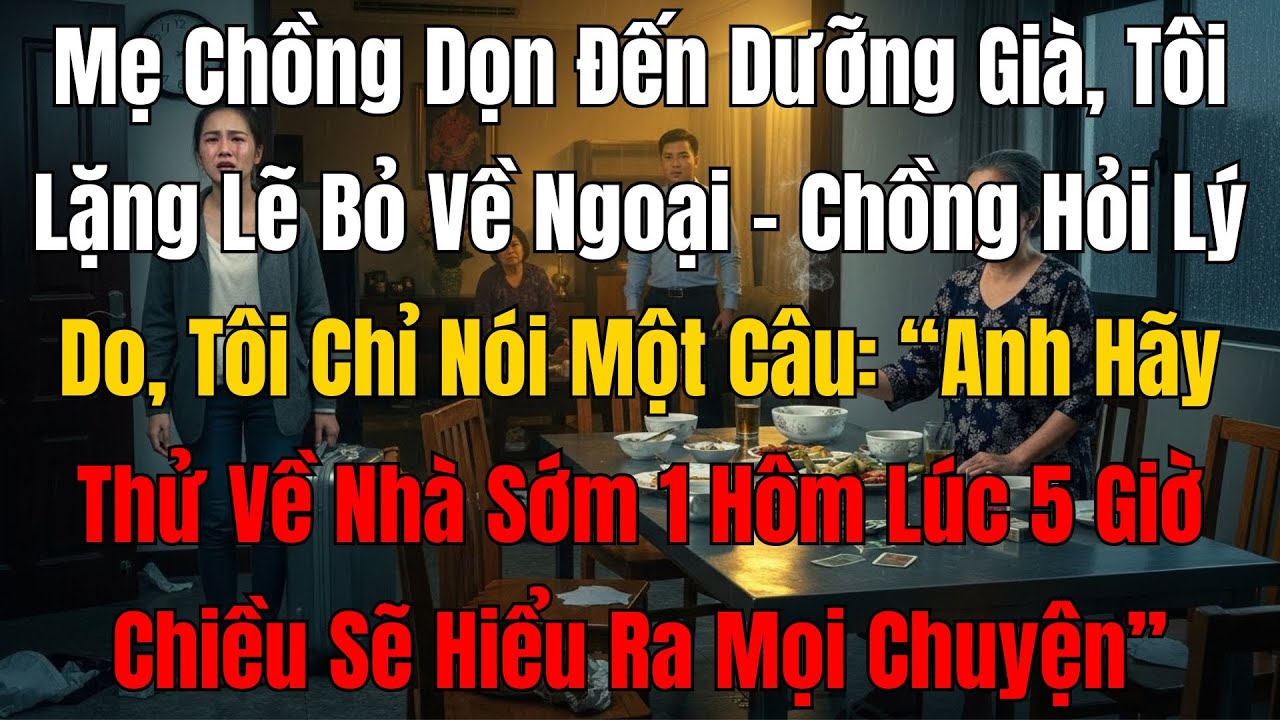 Mẹ Chồng Dọn Đến Dưỡng Già, Tôi Lặng Lẽ Bỏ Về Ngoại – Chồng Hỏi, Tôi Chỉ Nói: Anh Về Sớm Một Lần Đi