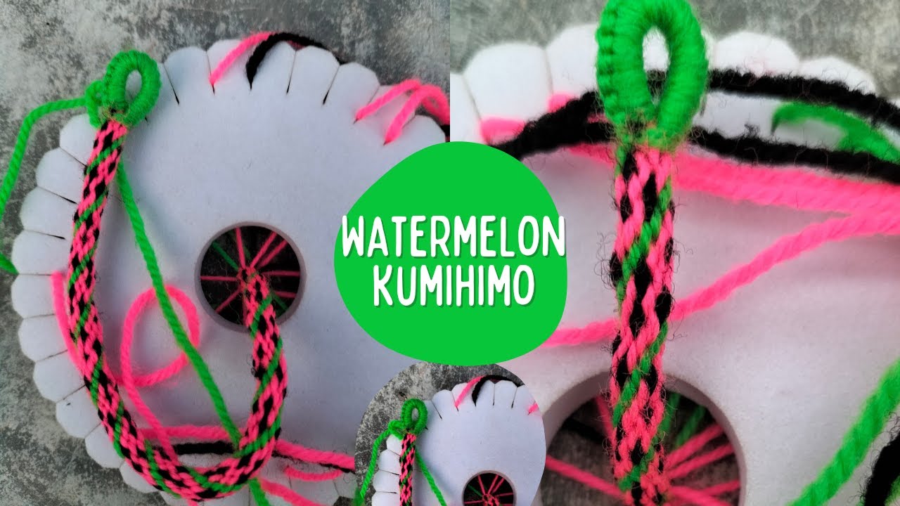 🍓 Watermelon Pink Kumihimo Friendship Bracelet / Easy Yarn Crafts