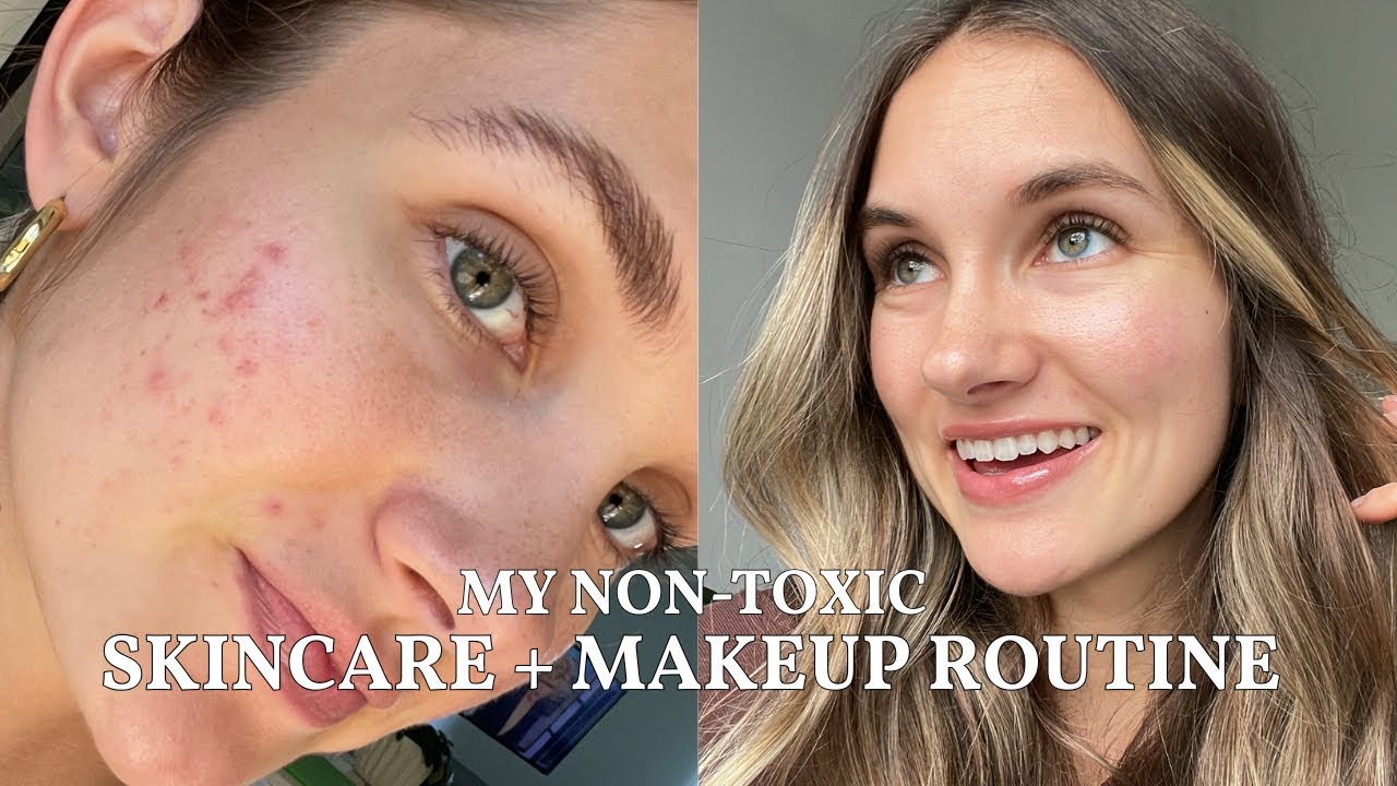 NON-TOXIC SKINCARE + NATURAL MAKEUP ROUTINE (acne prone skin, healing skin barrier, glowy skin)