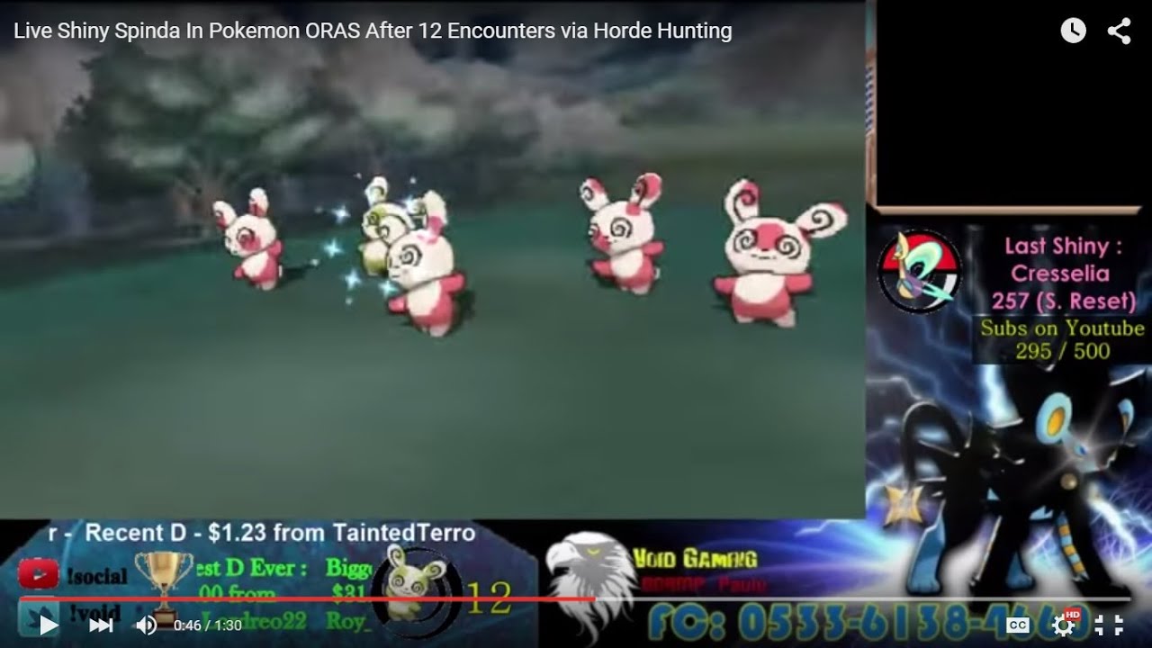 Live Shiny Spinda In Pokemon ORAS After 12 Encounters via Horde Hunting