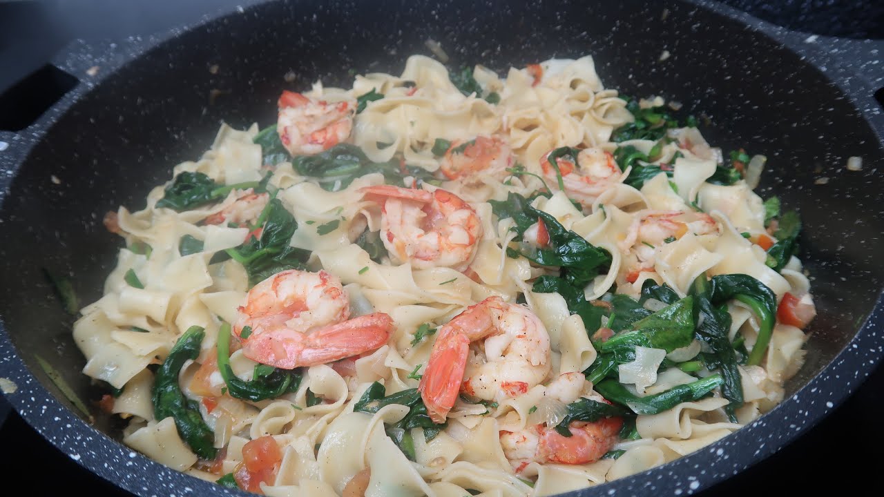 Bandnudeln mit Shrimps (Garnelen) Sahne Sauce / ОБЕД ЗА 10 МИНУТ / ПАСТА С КРЕВЕТКАМИ  | Bei Sona