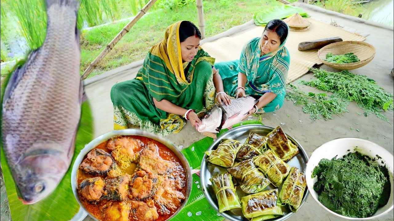 4 kg সাইজের কাতলা মাছ কেটে কাতলা মাছের কালিয়া আর পাতুরি রান্না করলাম সাথে সজনে পাতা বাটা