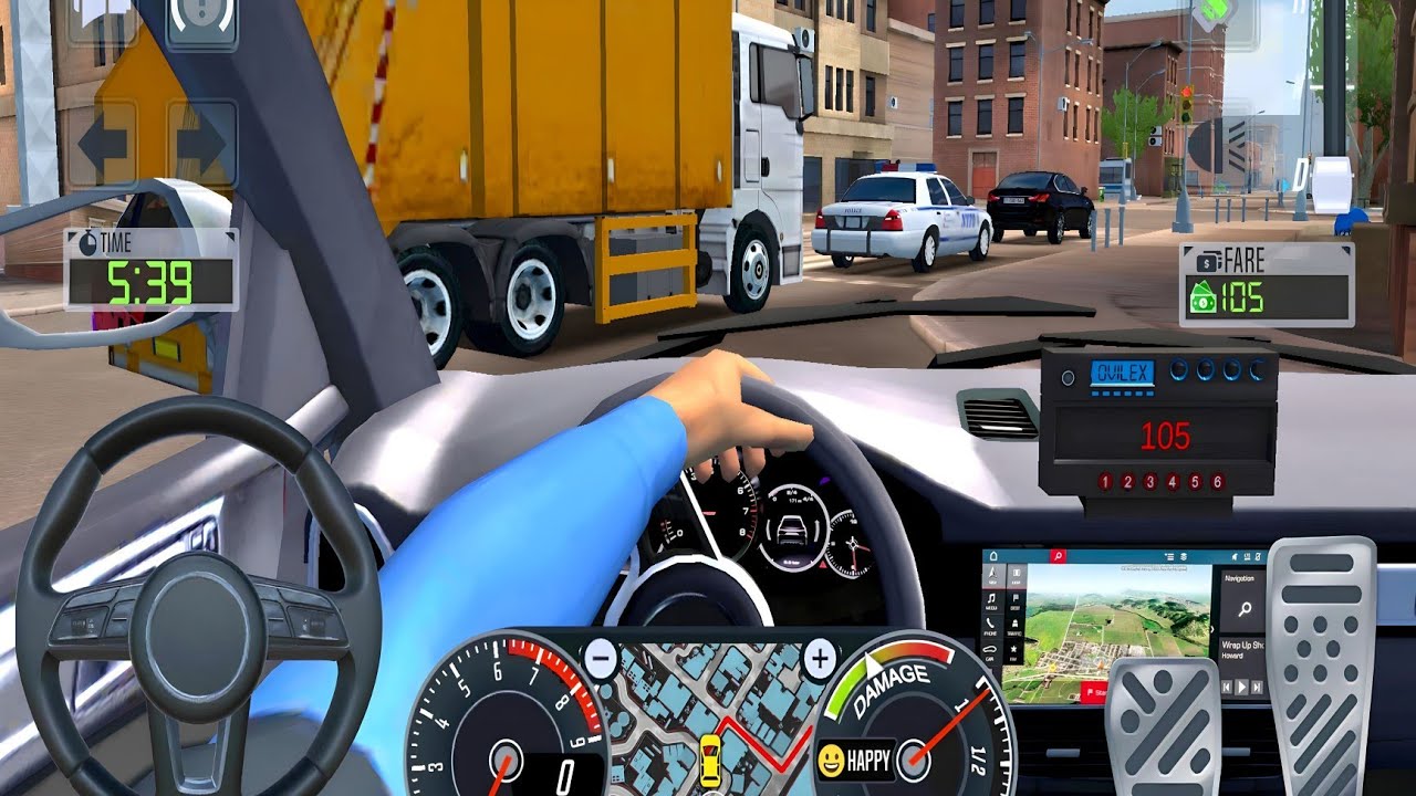 Taxi Simulator 2019 Real Taxi Cockpit - Police Patrol, Heavy Truck Traffic & City Driving 🚕🚓