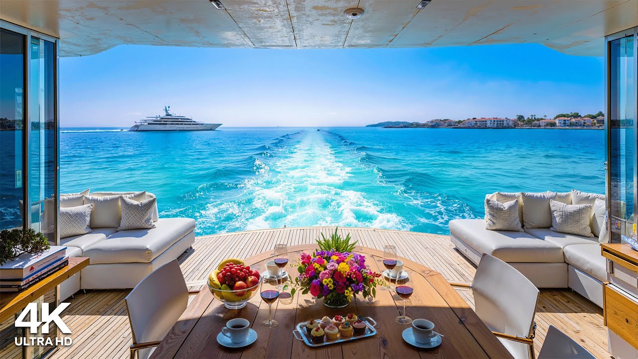 Seaside Morning Jazz on a Luxury Yacht 🌊 Upbeat Bossa Nova Piano & Ocean Waves Sound for Great Mood