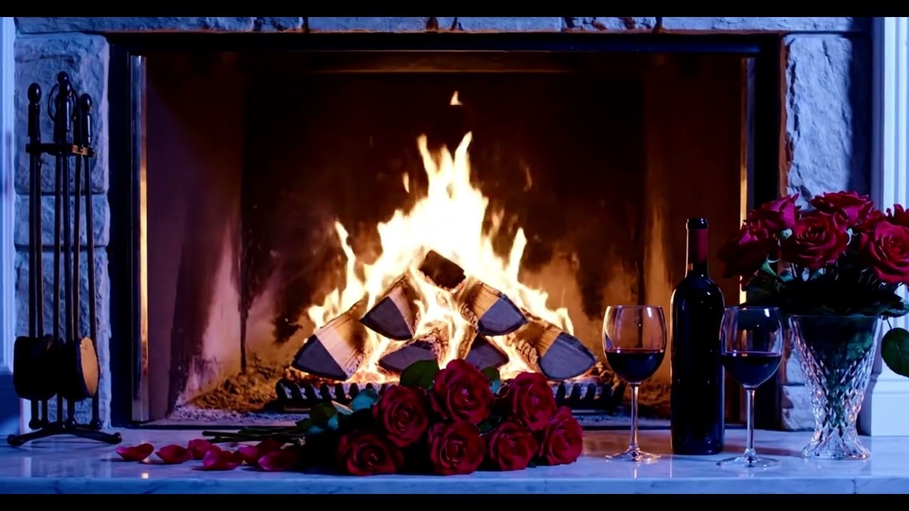 Valentine’s Fireplace Ambience 🔥🌹 2 Hours Romantic White Noise ASMR | Cozy Fire & Rose Decor