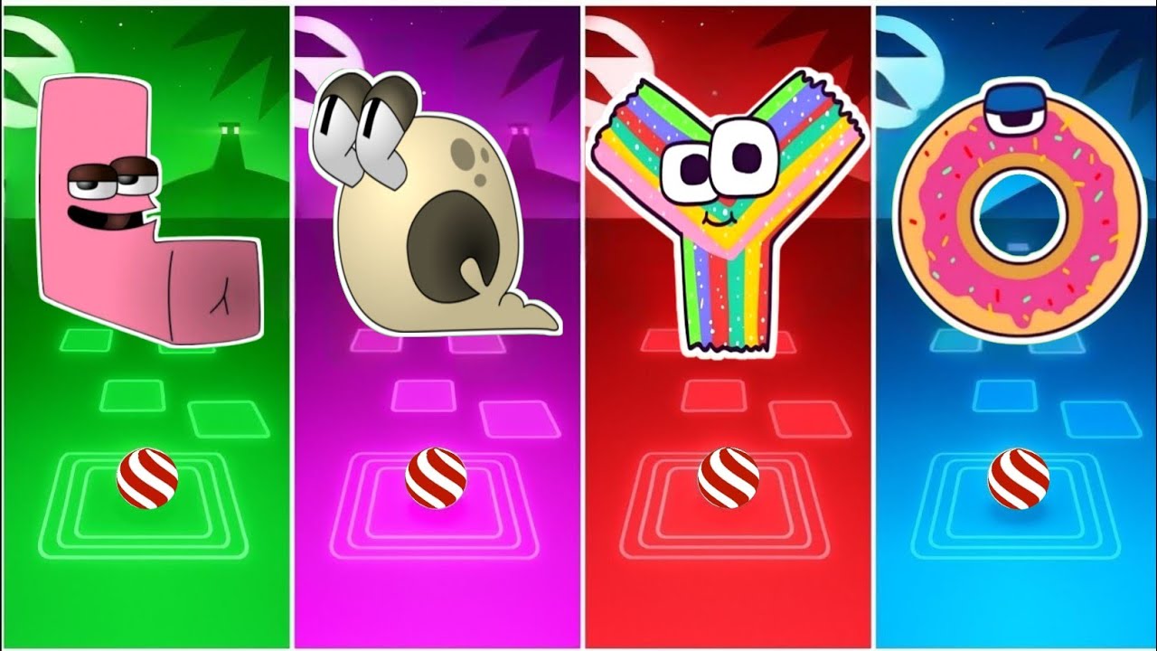 ALPHABET LORE L 🟢 🆚 Q 🟣🆚 Alphabet  LORE SWEET CANDIES - Y 🔴 🆚 U 🔵 - TILES HOP 🔥🎶