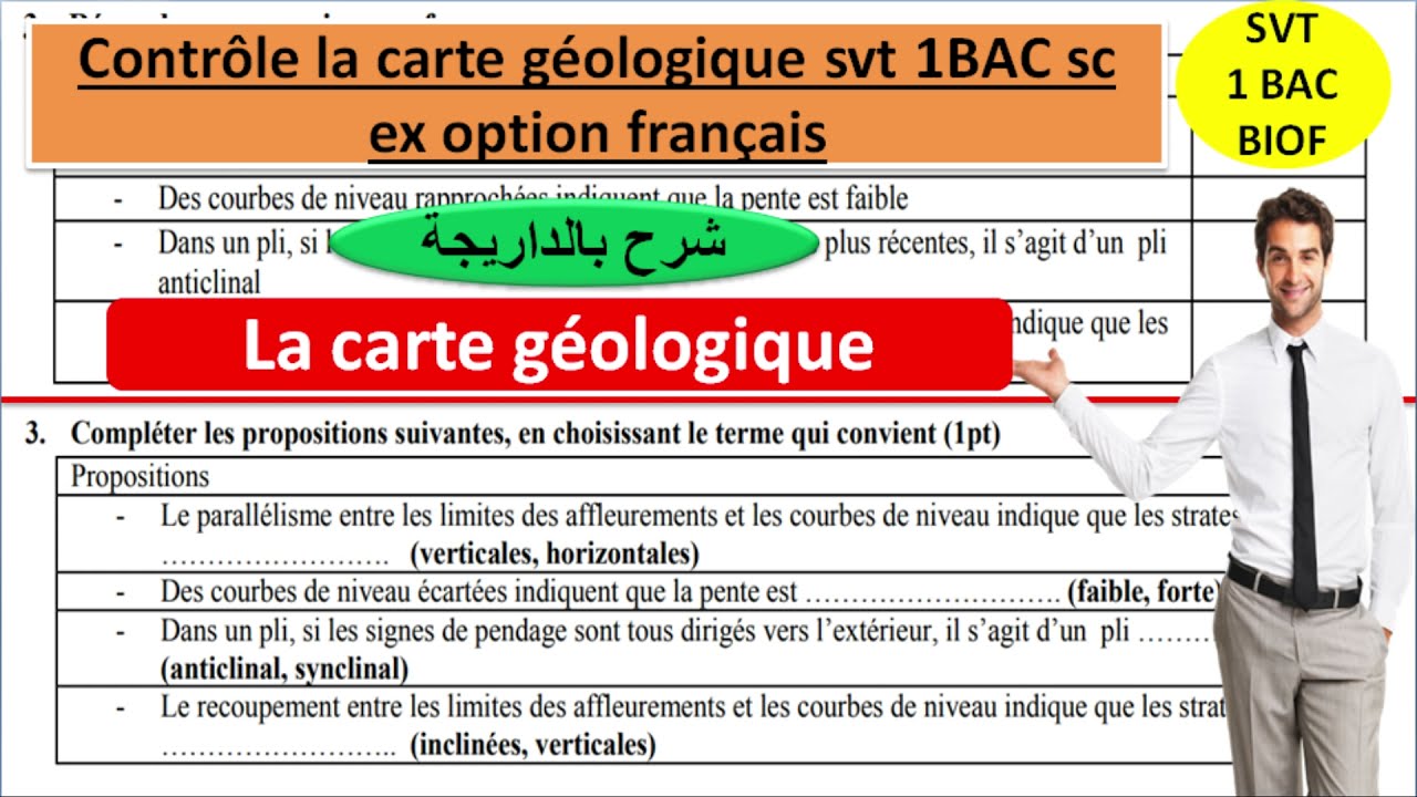 Contrôle la carte géologique svt 1BAC sc ex option français (تصحيح الفرض بالداريجة)