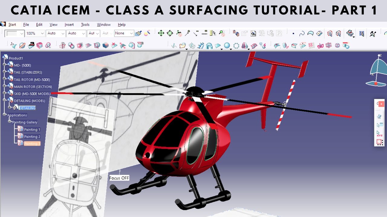 CATIA ICEM (IMAGINE & SHAPE) - CLASS A SURFACING TUTORIAL| MD-500E HELICOPTER DESIGN| PART 1