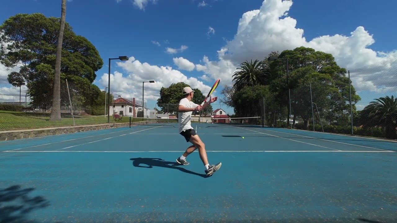 Tennis Practice   Court level view