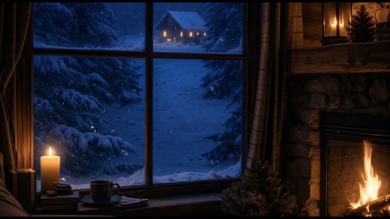Fireplace & Snowstorm at Night | Cozy Winter Ambience (2 Hours)