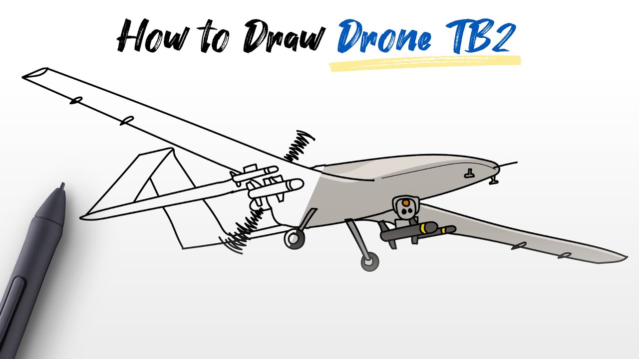 How to Draw a Drone Bayraktar TB2 (small remote-controlled plane) Step By Step