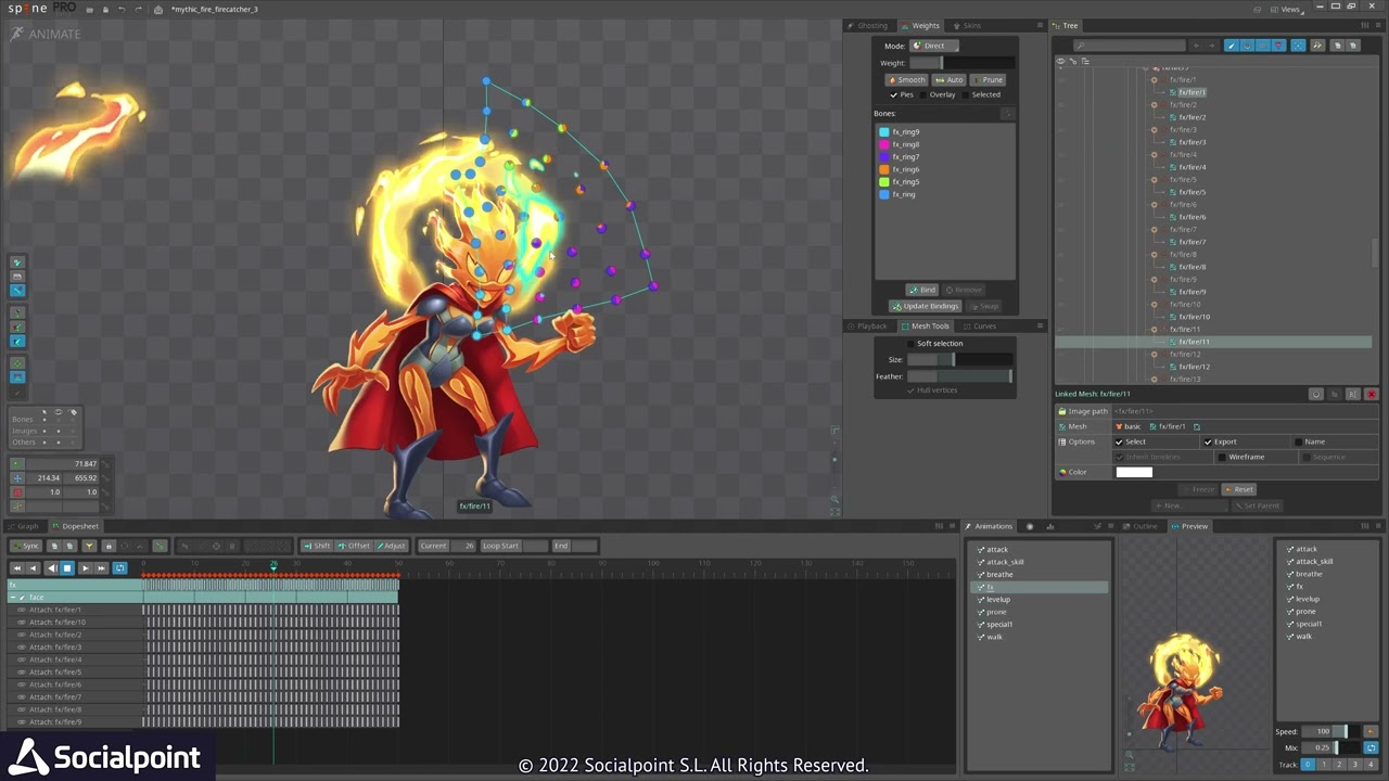 Using Fire Sequence on character in Spine