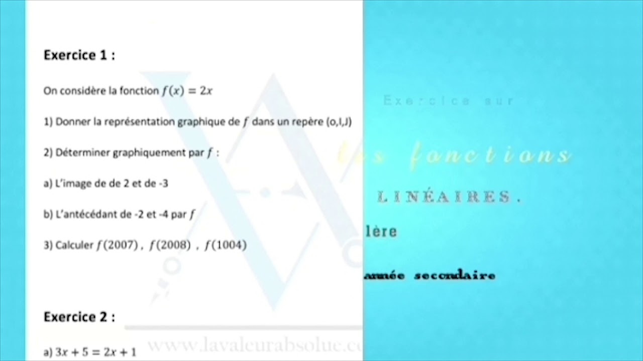 Exercice sur les fonctions linéaires  1ère année secondaire