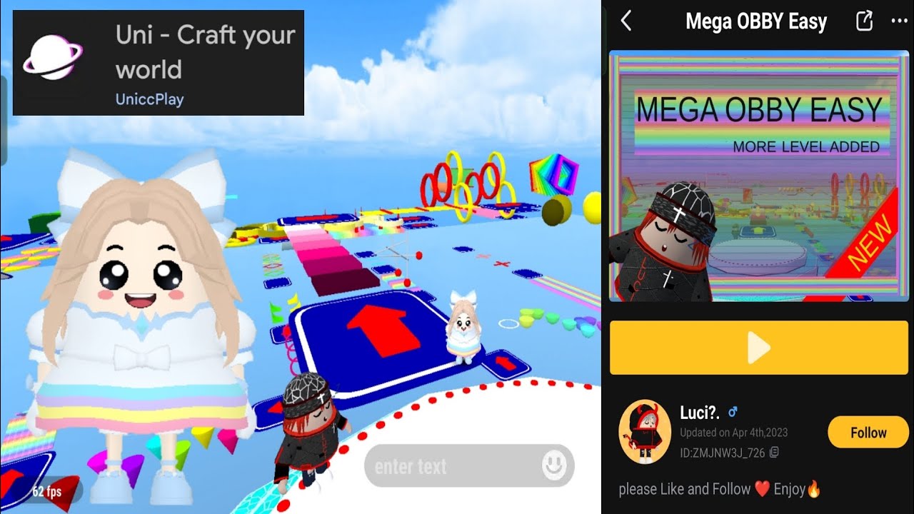 Mega Obby Easy l Full Gameplay l UNI Craft your world