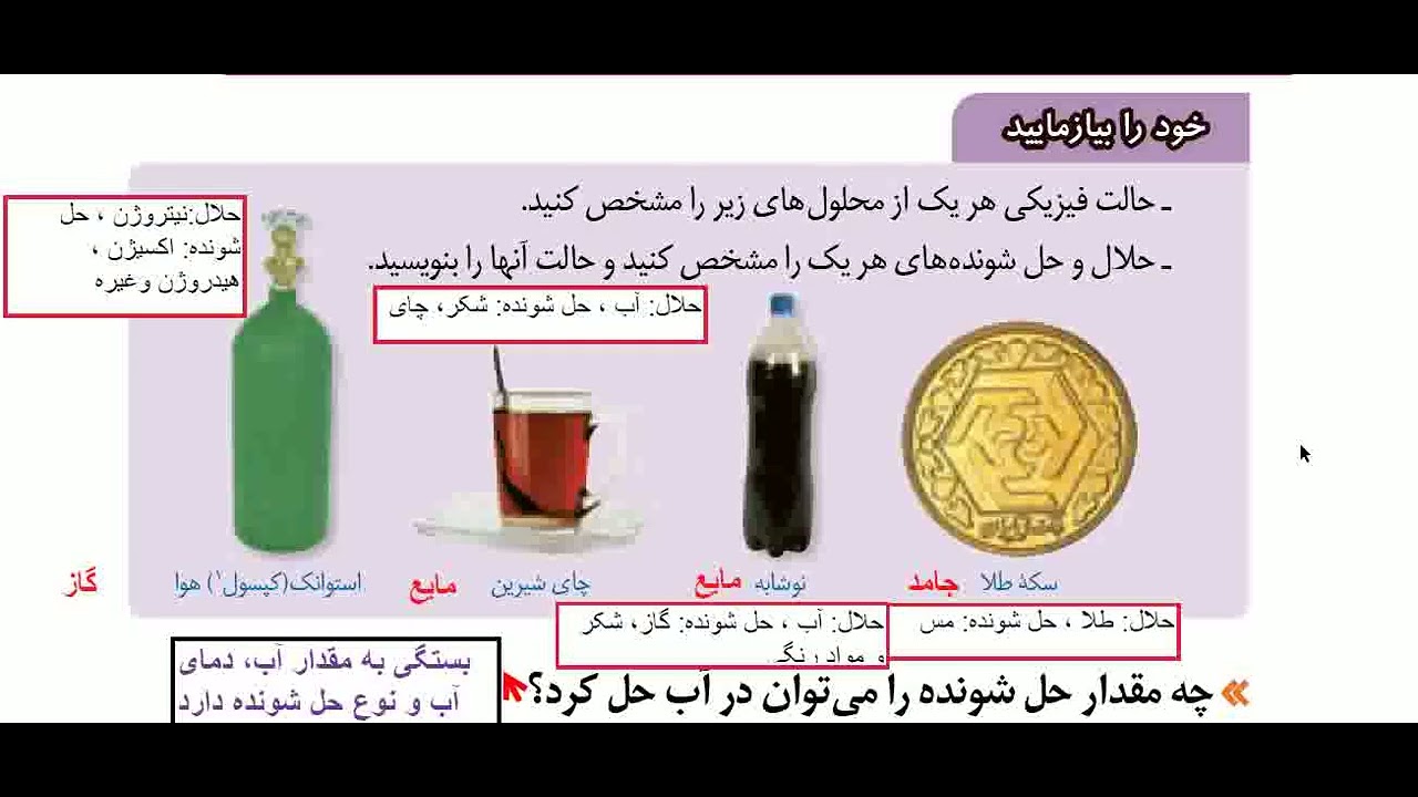 علوم هشتم فصل 1 صفحه 4 و 5 و 6 مخلوط و جداسازی
