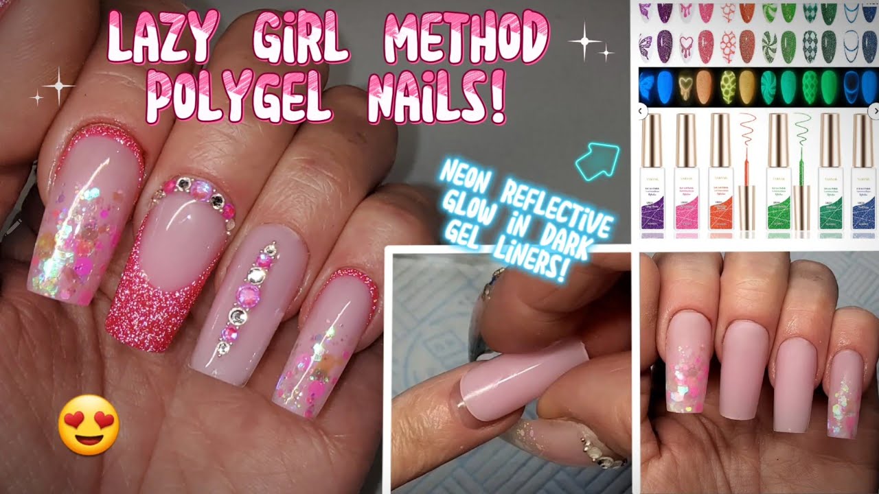 POLYGEL 'LAZY GIRL METHOD' USING SHORTER TIPS? | VARNAIL NEON GLOWING REFLECTIVE LINERS!!