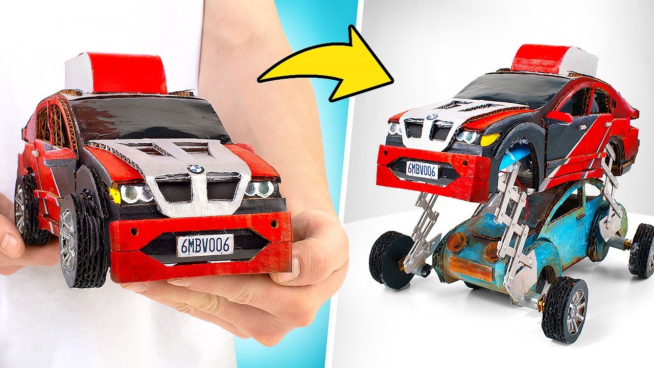Autko z kartonu z mechanizmem podnoszącym