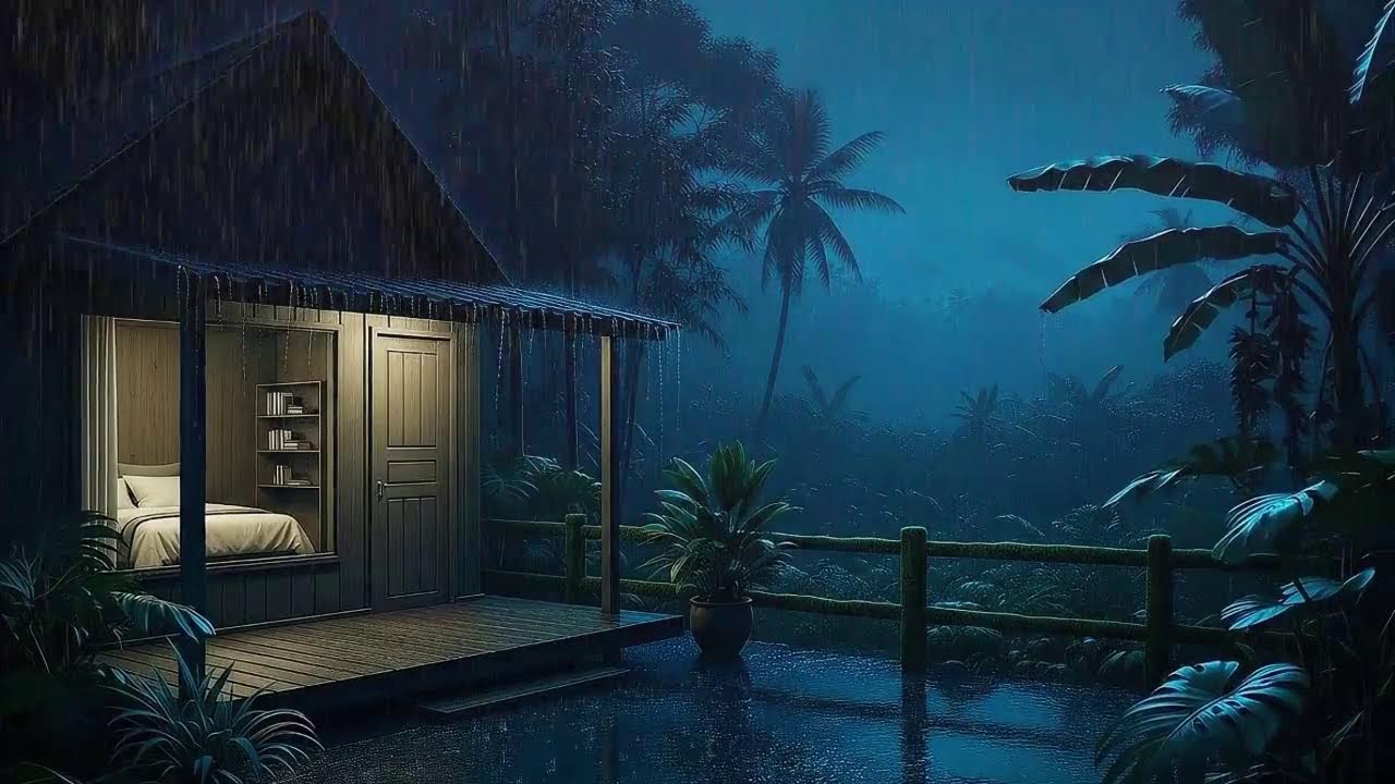 Rain and Deep Storm Slow Brain Deep Sleep in a Quiet Tropical Cabin 🌧️