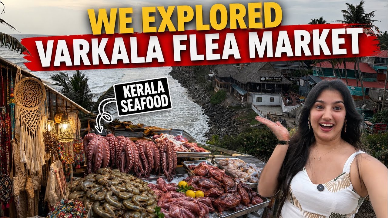 Varkala aakar ye market miss mat karna! 🐙🛍️🌴 Kerala diaries| Varkala market #travel #travelvlog 