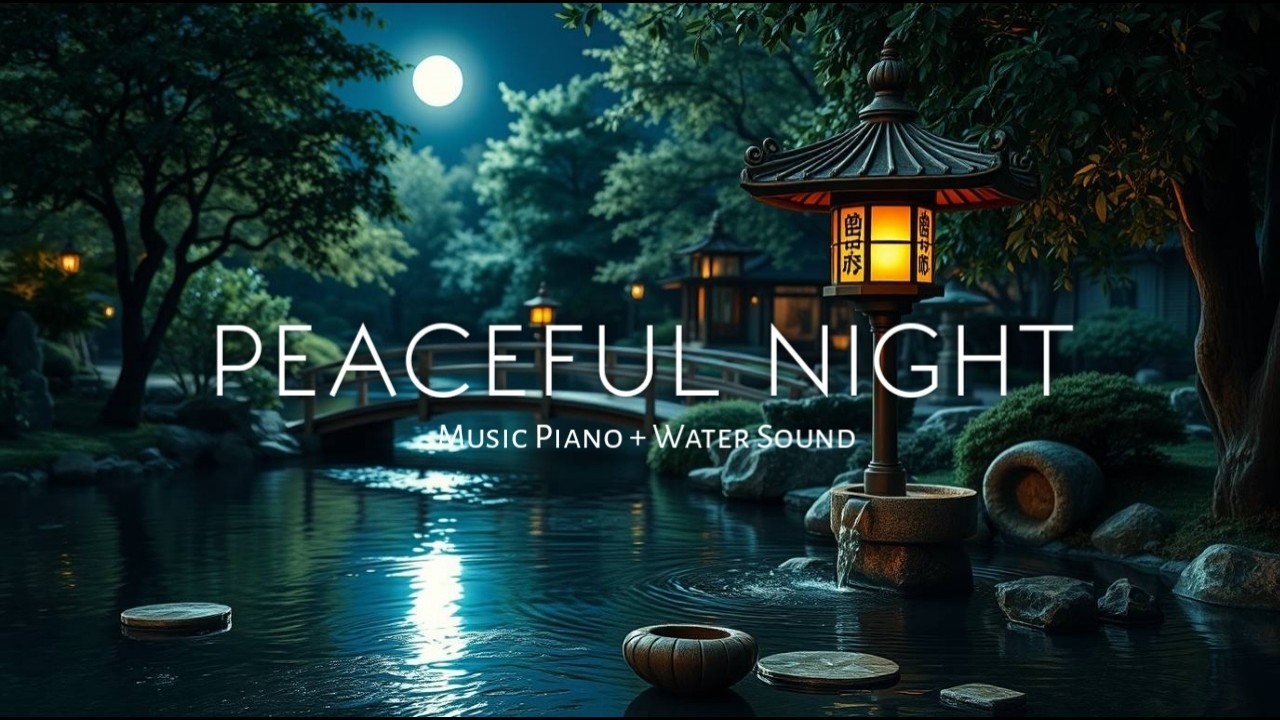 11 Hours Japanese Night Ambience 🌙 Relaxing Piano & Fountain