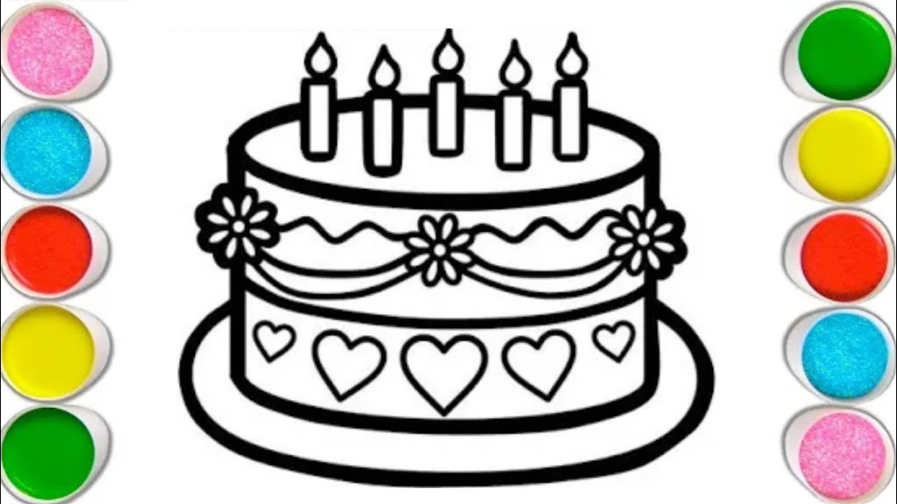 Торт ко дню рождения 🎂 Рисование, живопись, раскрашивание для детей и малышей_ Детское искусство