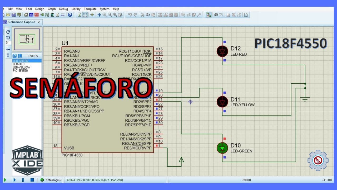 Semáforo con el "pic18f4550" utilizando MPLAB y Proteus!!!