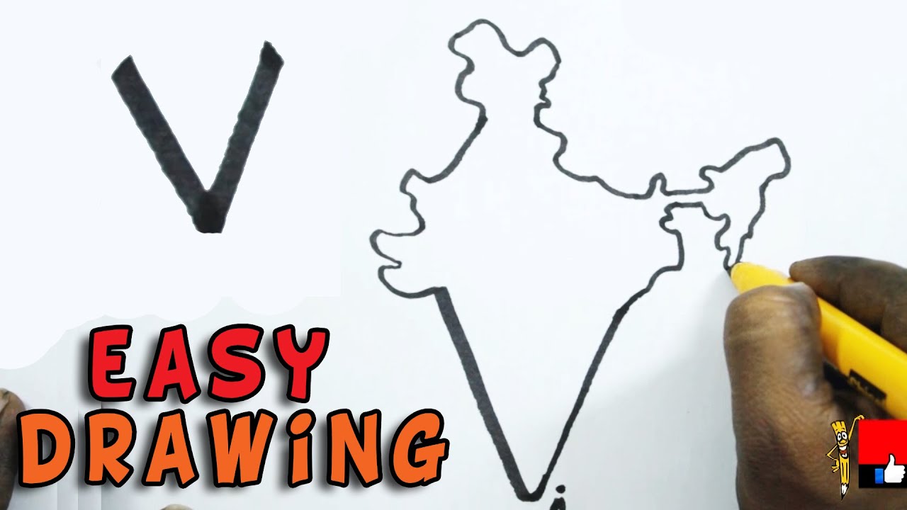 How to Draw  - India map with using- V -  Alphabet - ABCD simple easy drawing
