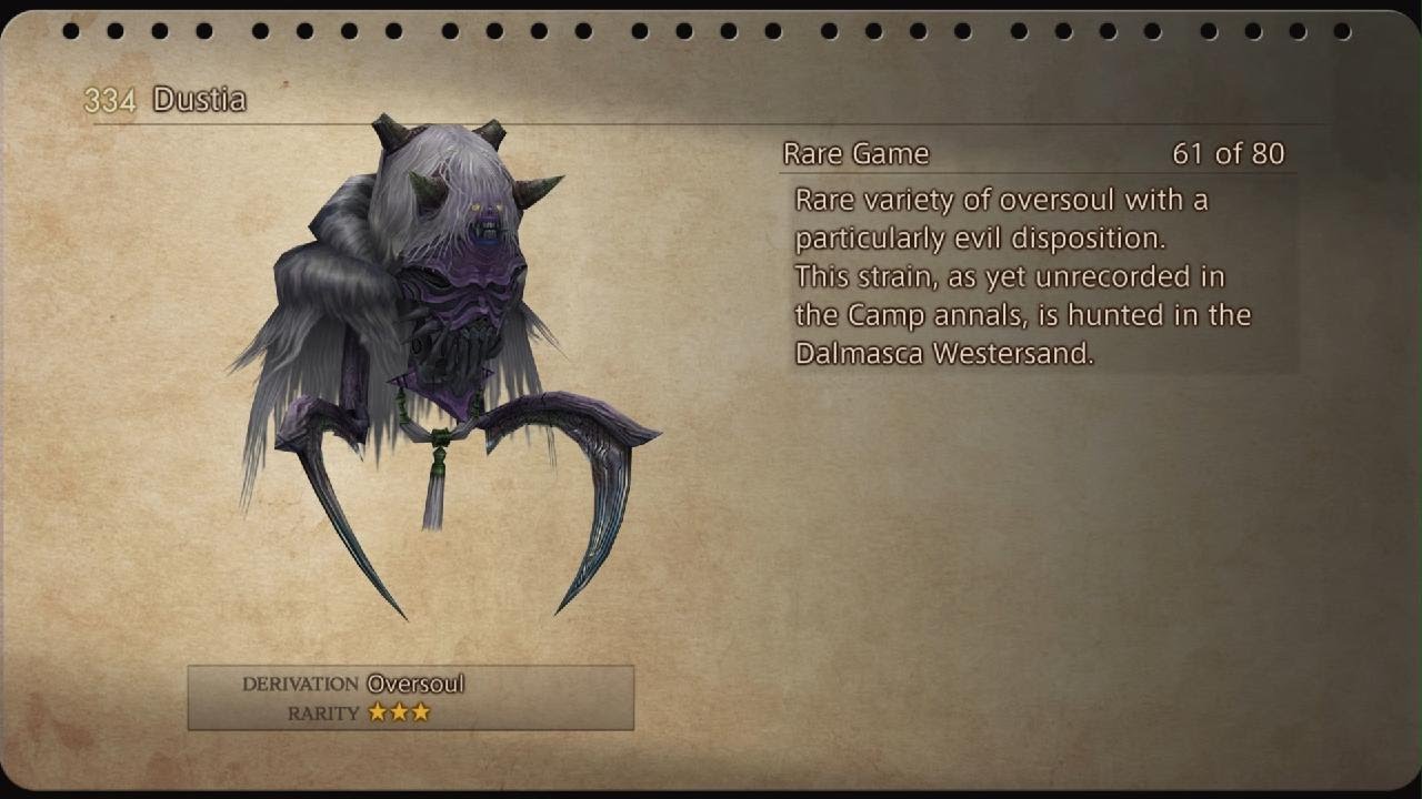 FFXII TZA - Rare Game Guide - Dustia