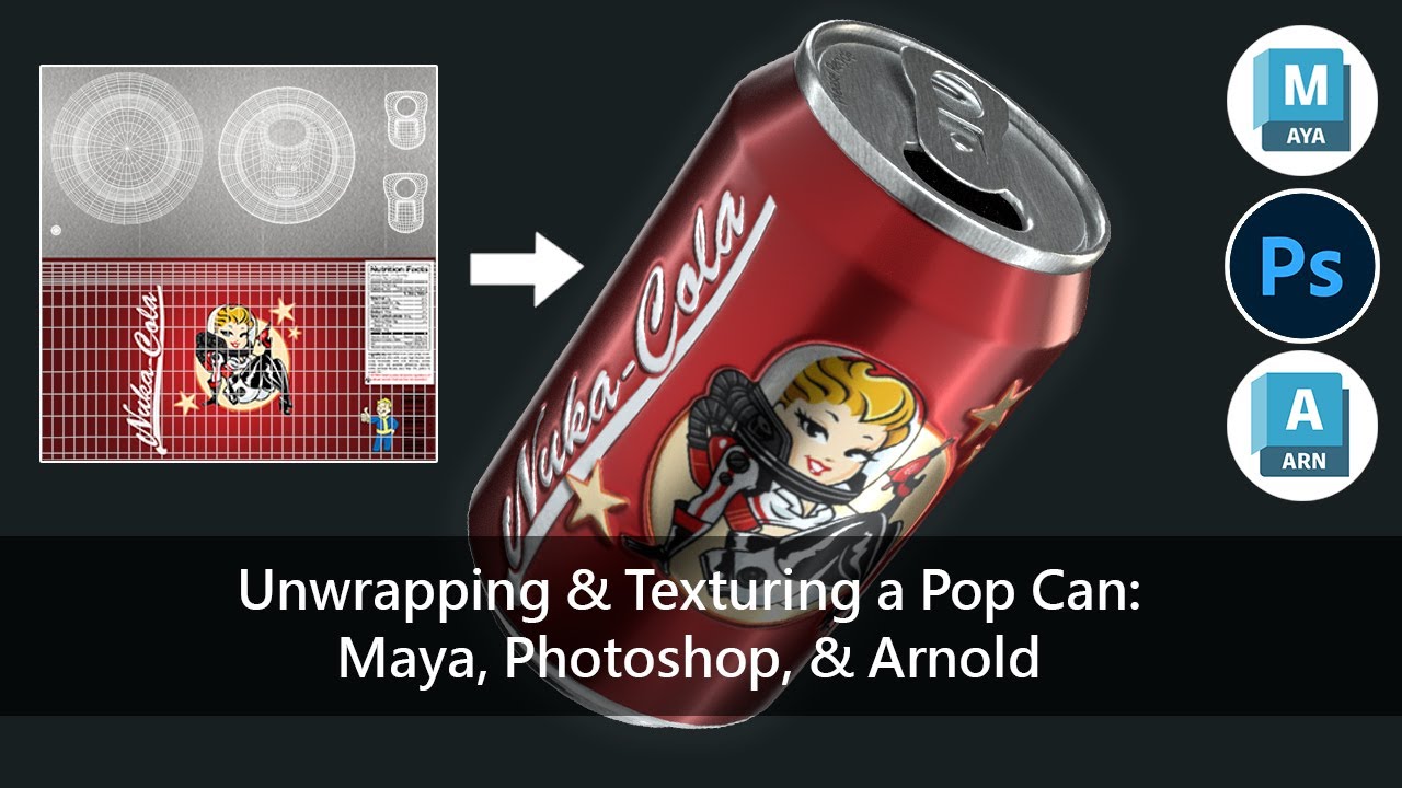 Unwrapping & Texturing a Pop Can: Maya, Photoshop, & Arnold