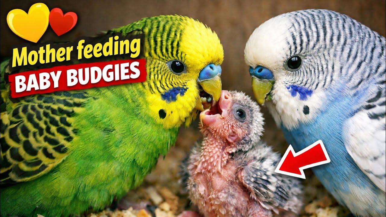 A sweet and rare moment of a mother budgie feeding her baby ❤️🐦 #budgies #baby 